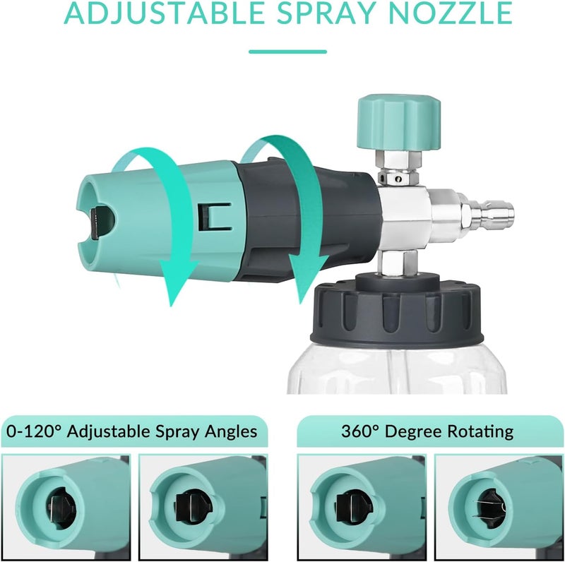Sooprinse Pressure Washer Foam Cannon with Dual Connector Accessory, Power Washer Soap Cannon with Double Tip Attachment, 5 Power Washer Nozzle Tips, 1/4" Quick Connect, 4000 PSI - Image 4